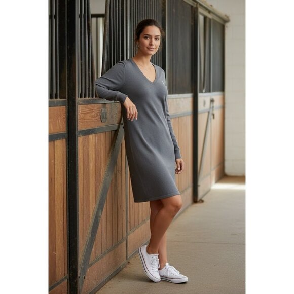 NWT Ralph Lauren Sport V-neck Shift in Gray Cotton Merino Wool Sweater Dress XL - Picture 2 of 6